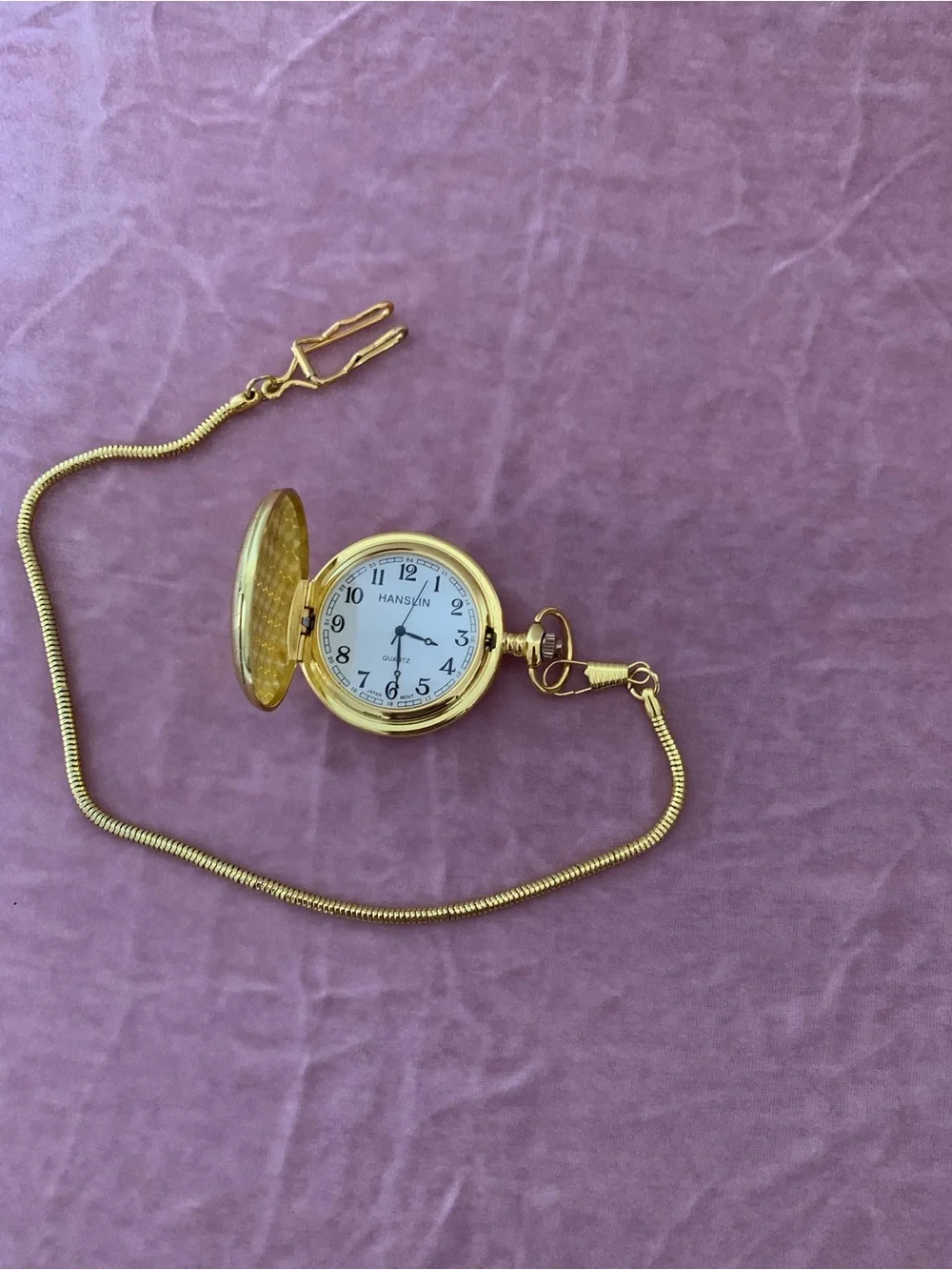 Gold Pocket Watch with detachable gold tone chain - Gold Tone